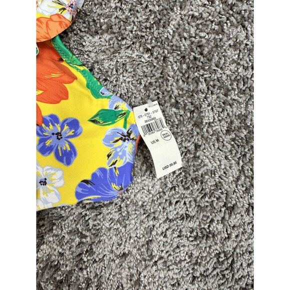 Aerie Cut Out One Piece Swimsuit M Yellow Floral Monokini Halter NWT - Picture 2 of 10